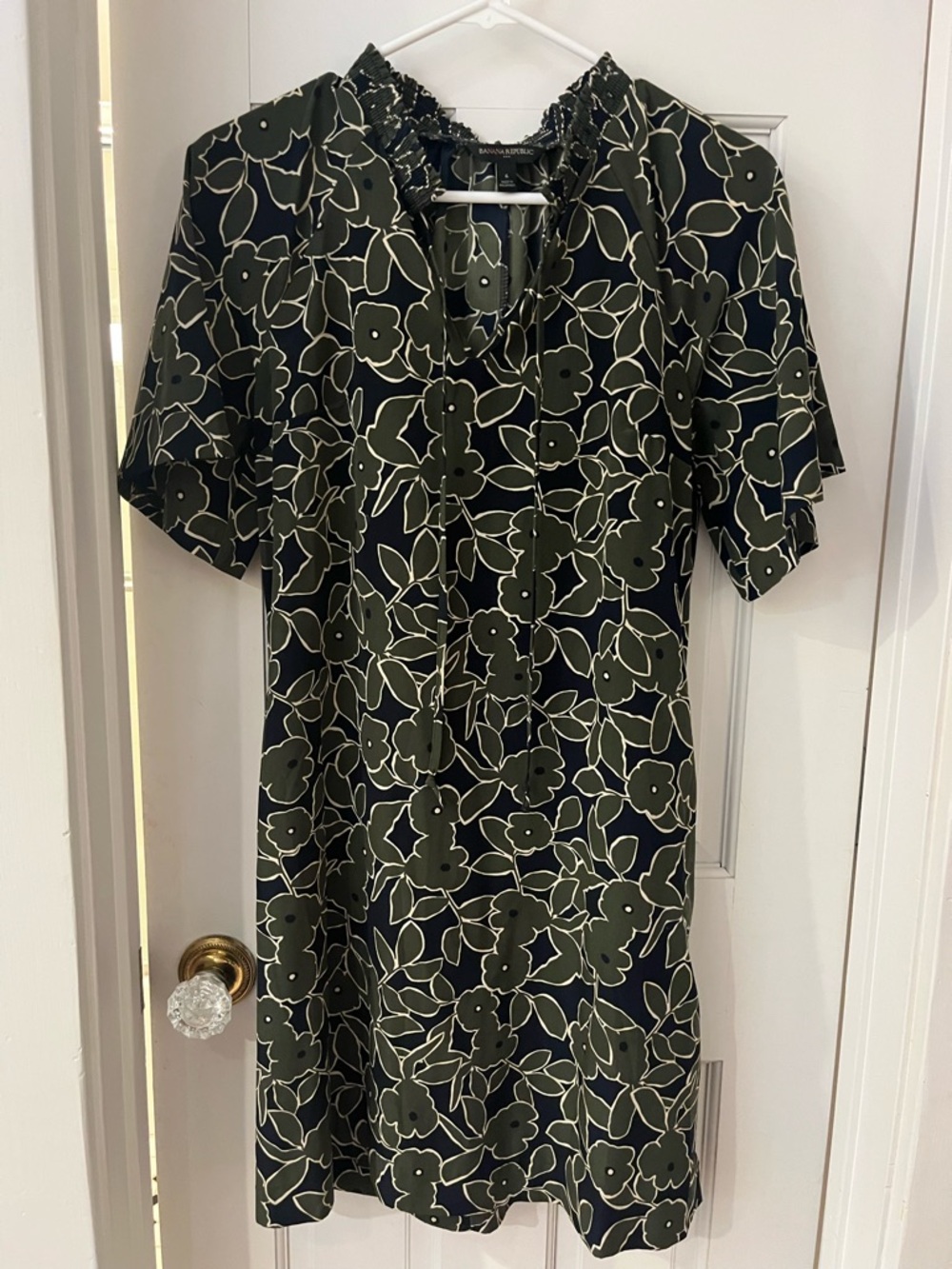 Banana Republic Olive Green and Navy Floral Blouse